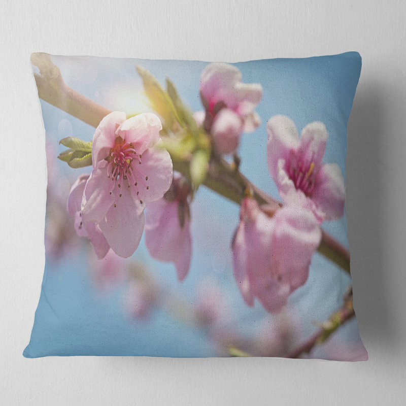 Coussin floral fleur de pêche, 16 po x 1 po, Coussin décoratif