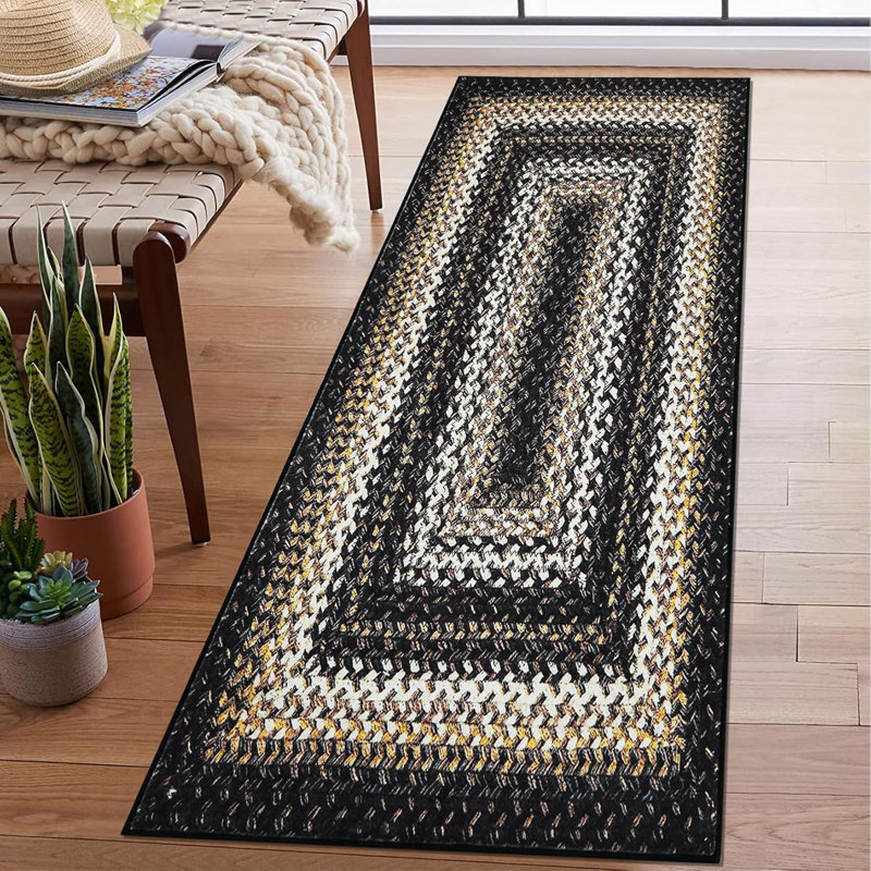 Boho Area Rug Small Throw Rugs  Braided Print Door Mat Modern Geometric Rug Indoor Washable Rug Distressed Aesthetic Carpet for Living Room Bedroom Nursery Kitchen, Red