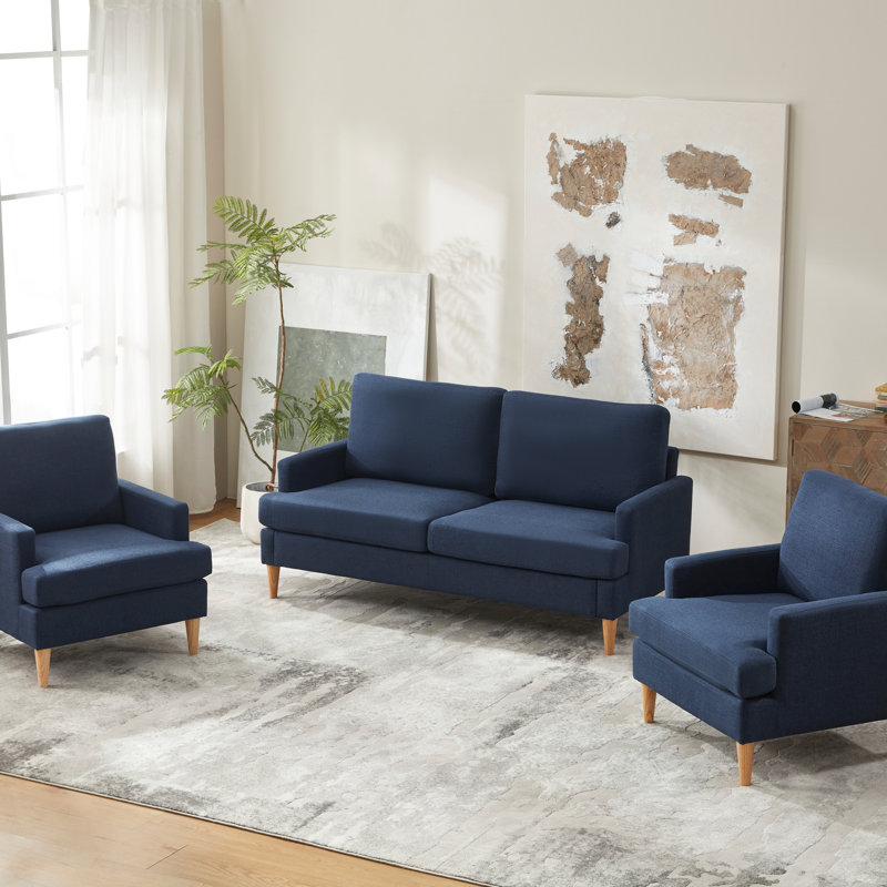 Causeuse rembourrée moderne avec accoudoirs carrés - Canapé moelleux 2 places, parfait pour les petits espaces, Bleu