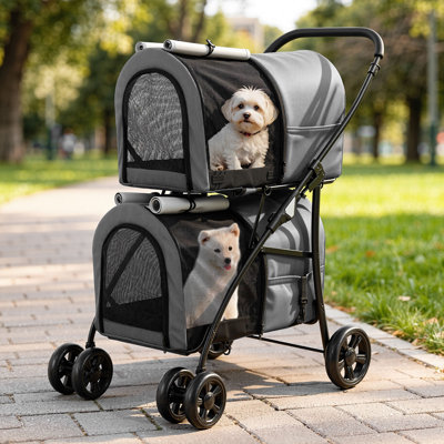 Balconera Double-Decker Dog Stroller, Pet Buggy, Capacity Up To 30Kg, Foldable Dog Carrier With Mesh Windows