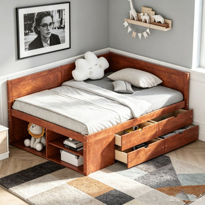 Full Size Daybed with Drawers and Shelves