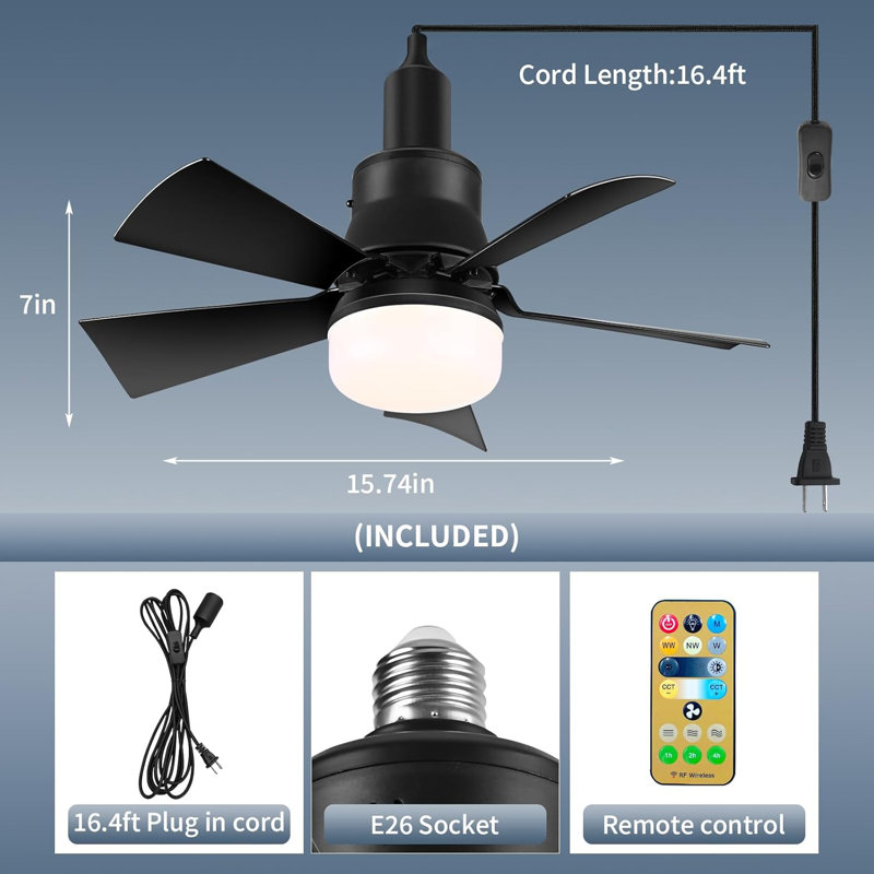 Plug In Ceiling Fan With Light, Small Hanging Fan Light Air Cooler Circulator, Gazebo Fan With Plug In Cord For Rv Bedroom Boat Coop Tent Cubicle