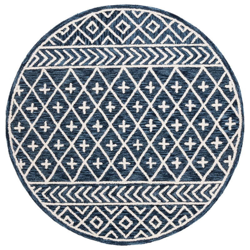 Tapis bleu marine / ivoire Metro 460, Rond 6 pi