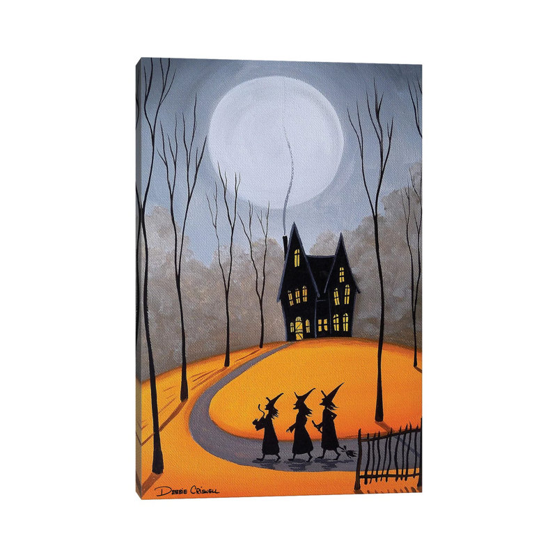 « Three Little Witches » par Debbie Criswell, reproduction d’art, H 26 po x l 18 po x 1,5 po, Pas de tapis, Toile tendue