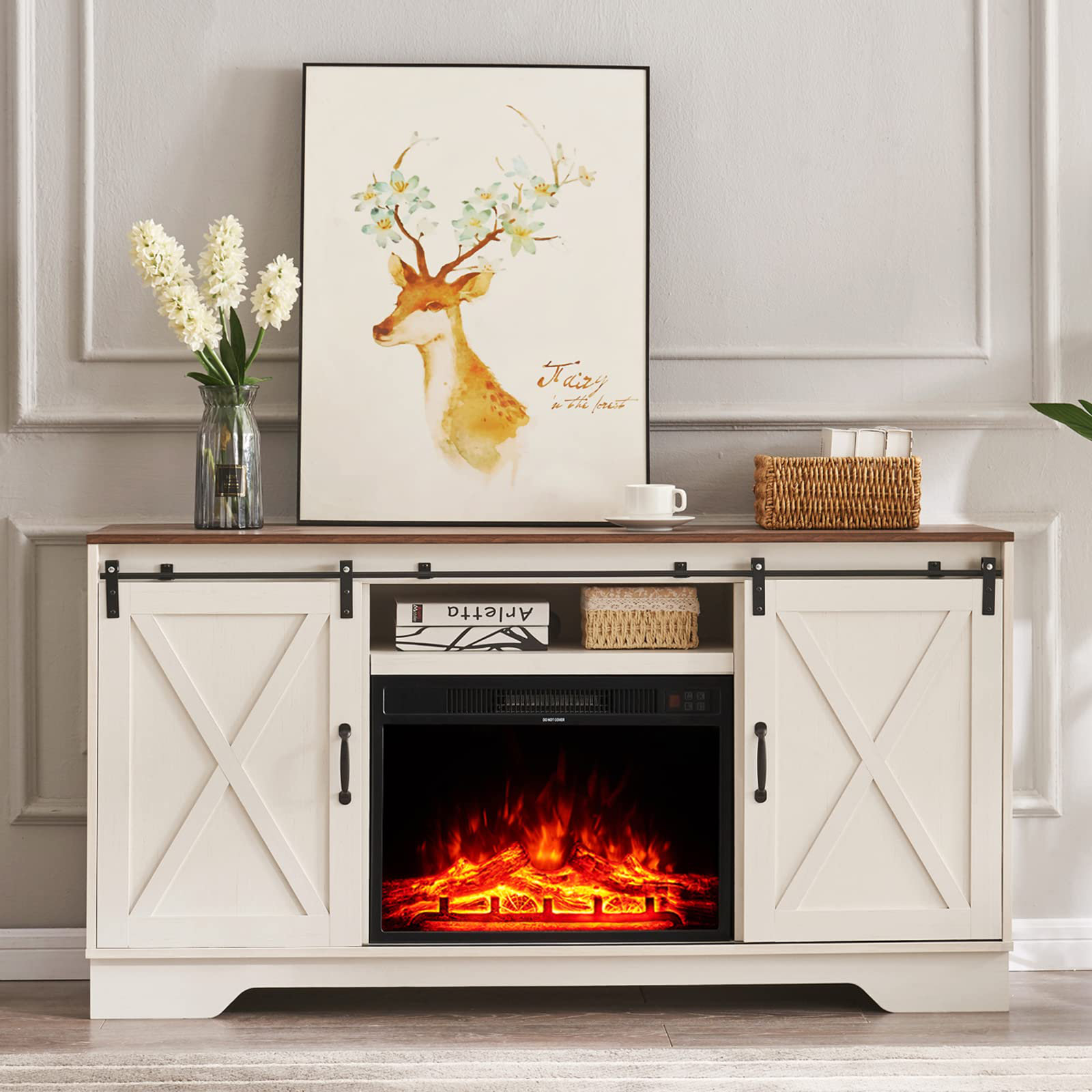 Gracie Oaks Muhib Storage Credenza with Electric Fireplace Included