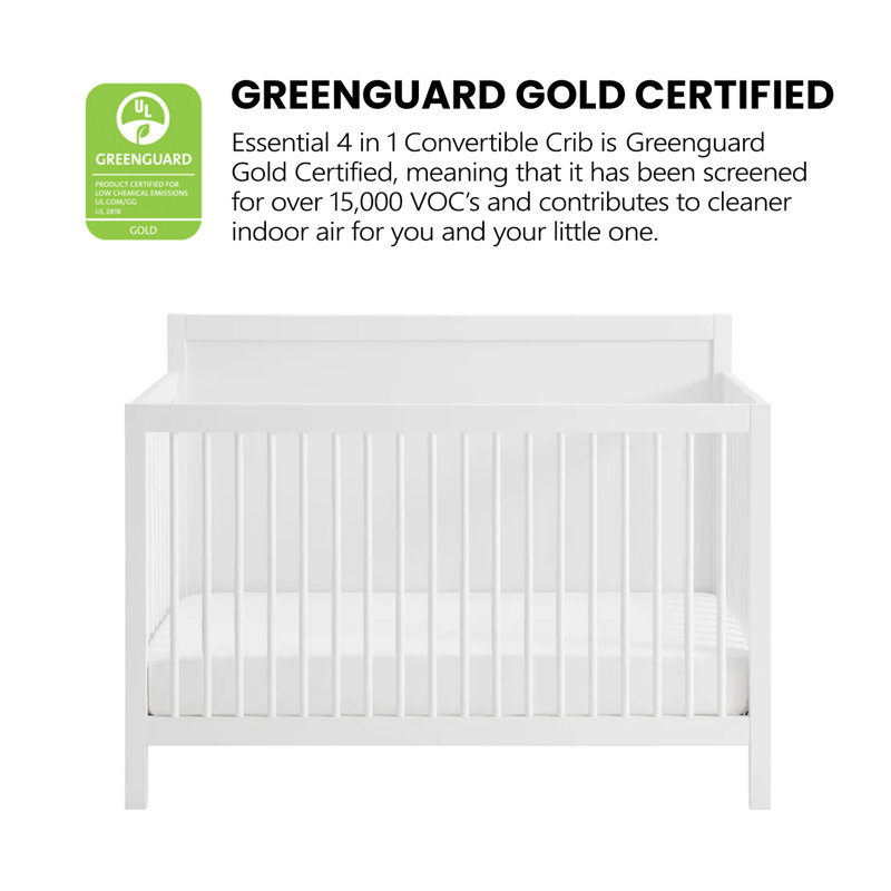 White Solid Wood 4-in-1 Convertible Crib with Panel Headboard