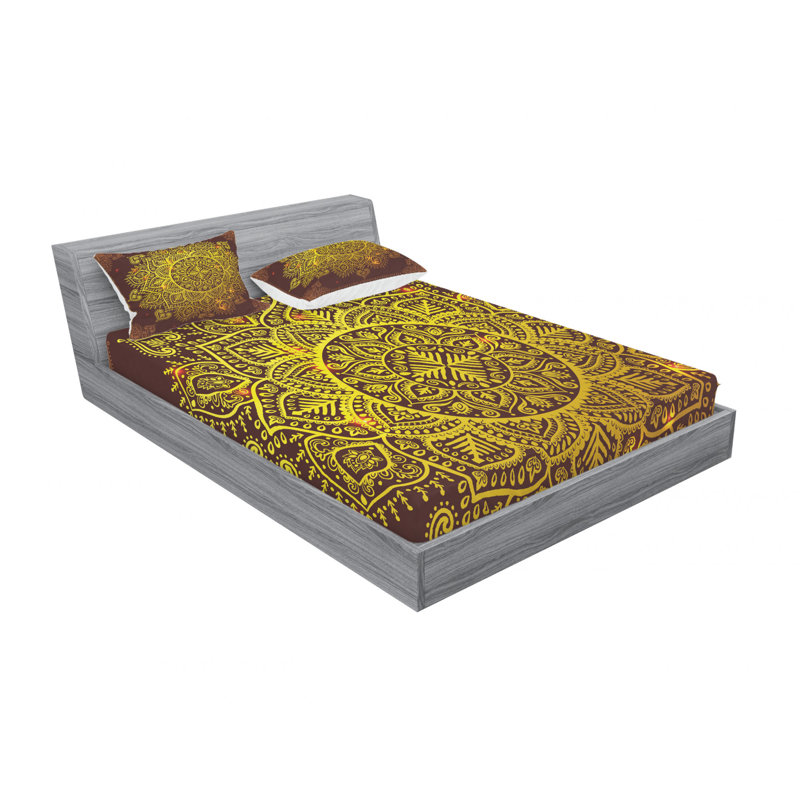 Ensemble de draps motif cachemire flocon de neige oriental, Ensemble de draps pour lit double avec un drap-hou