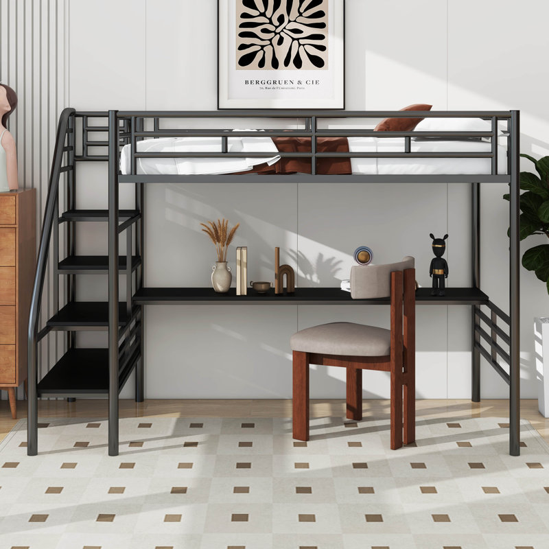 Structure de lit mezzanine en métal avec bureau, simple
