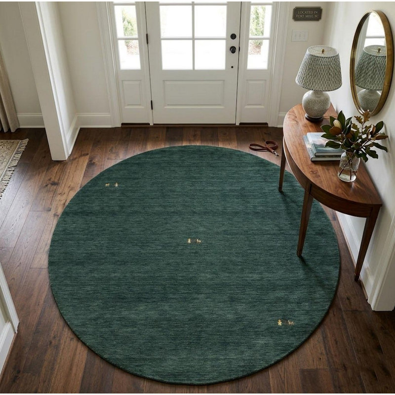 Tapis vert foncé Tribal Gabbeh, Rond 8 pi