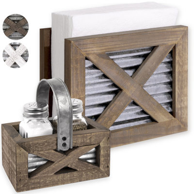 Rustic Farmhouse Wood Napkin Holder and Salt And Pepper Shaker Set