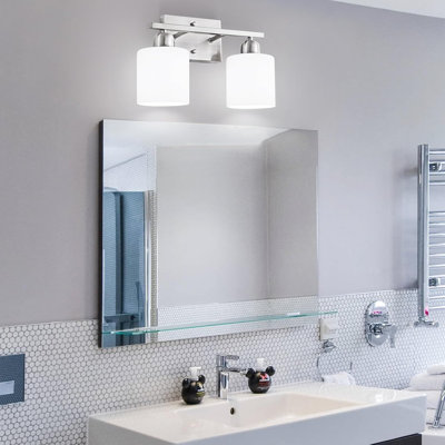 Luminaire de meuble-lavabo de salle de bain avec abat-jour en verre givré, applique murale réversible pour miroirs dans la chambre à coucher, fabrication en métal robuste et douilles E26 résistantes à la chaleur