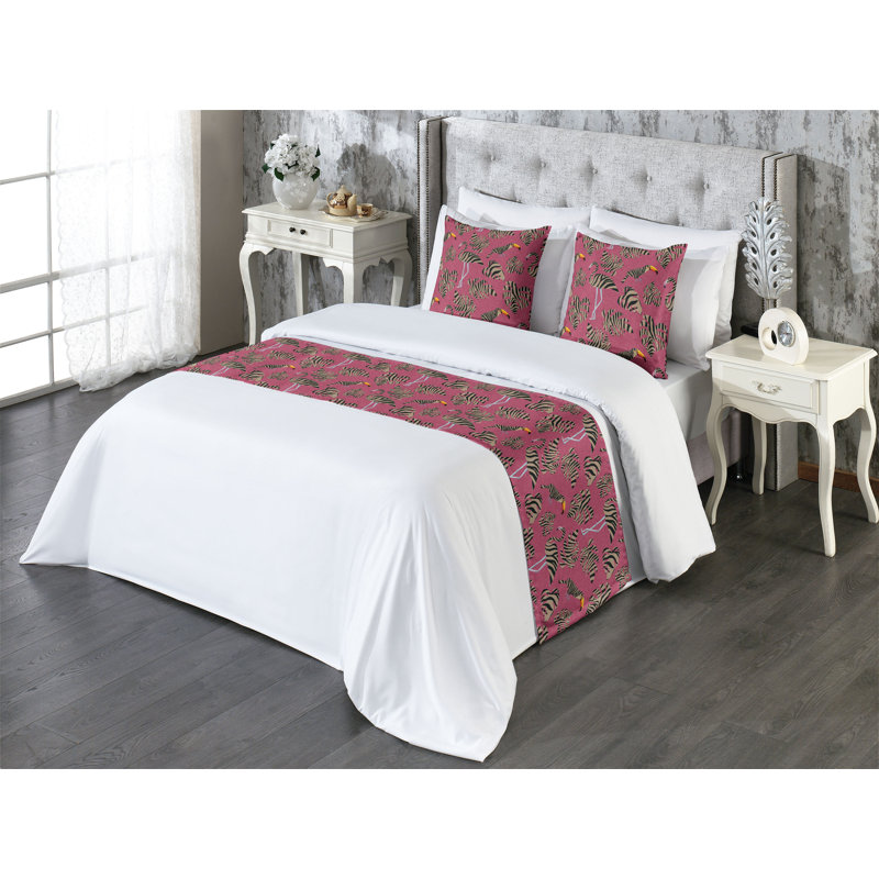 Ensemble de chemin de lit Ambesonne Tropical Zebra Flamingo Toucan, Grand lit