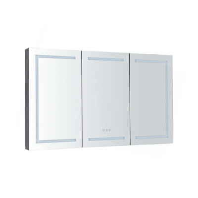 Armoire à pharmacie 60 po x 36 po à DEL avec miroir, douilles et tablettes en verre réglables, à intensité variable, anti-buée