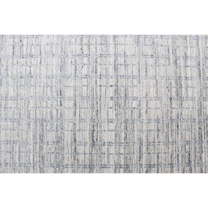 Plaid Area Rug in Blue/Silver, Rectangle 10' x 14'