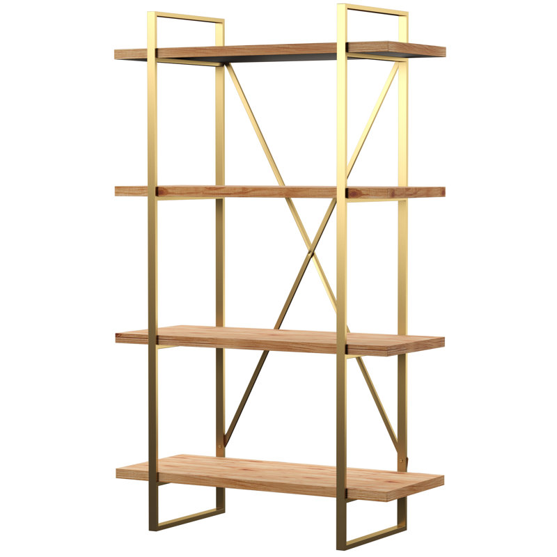 Raheim Etagere Bookcase with X-Frame Accent – Metal and Wood Display Shelf for Living Room or Office, Antique White