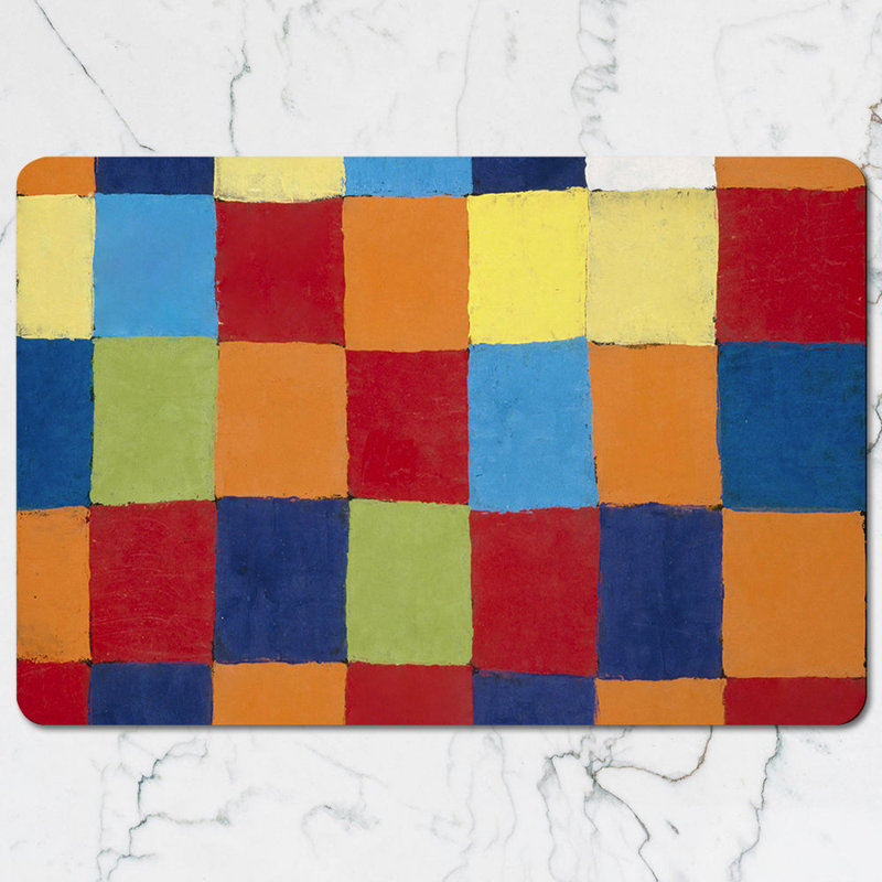 Colorful Checkered Placemat And Coaster Set With Abstract Art Pattern