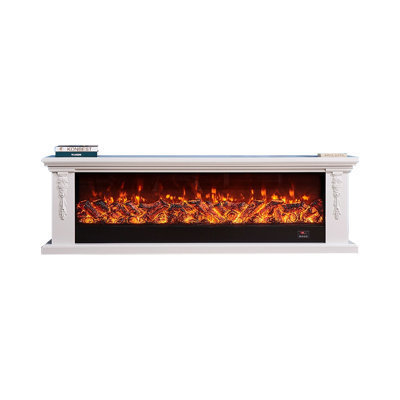 Beige Manufactured Wood TV Cabinet Fireplace