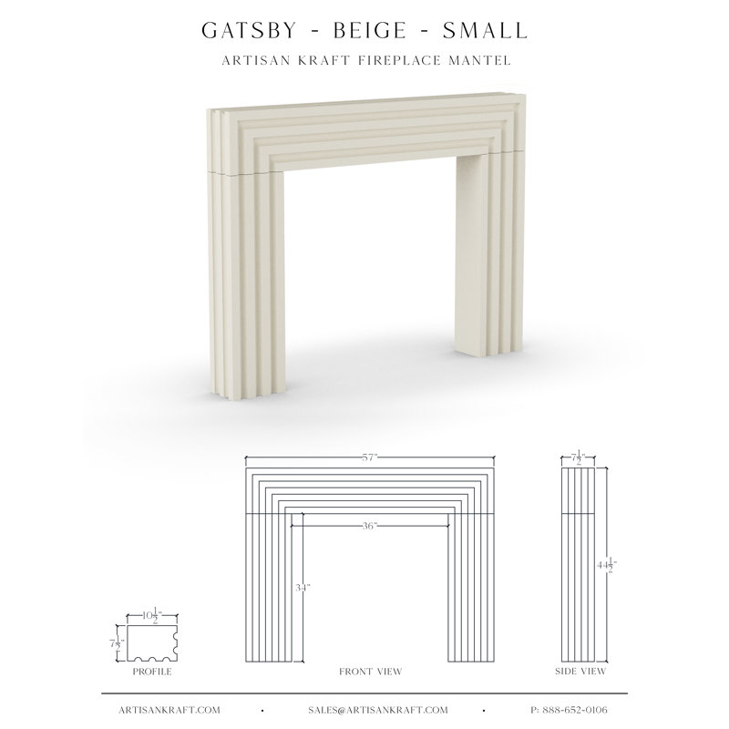 Encadrement de cheminée en pierre Gatsby, Beige, 57"
