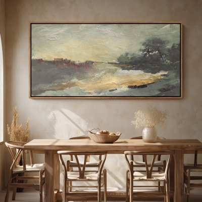 Large Framed Canvas Wall Art - Coastal Abstract Seascape Landscape Decor - 60"x20", 60"x30"