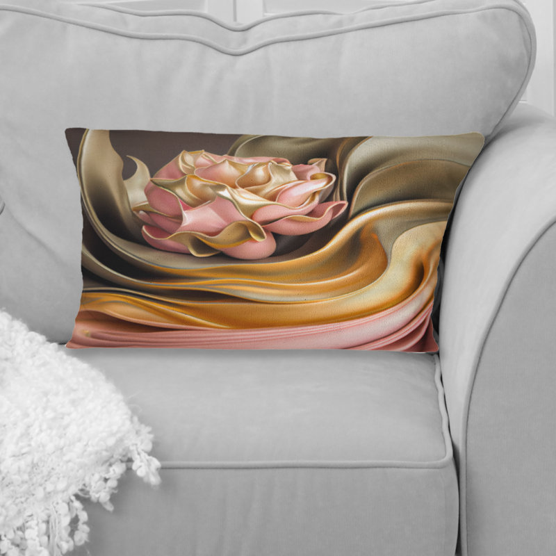 Coussin décoratif rétro à fleurs abstraites roses et dorées V