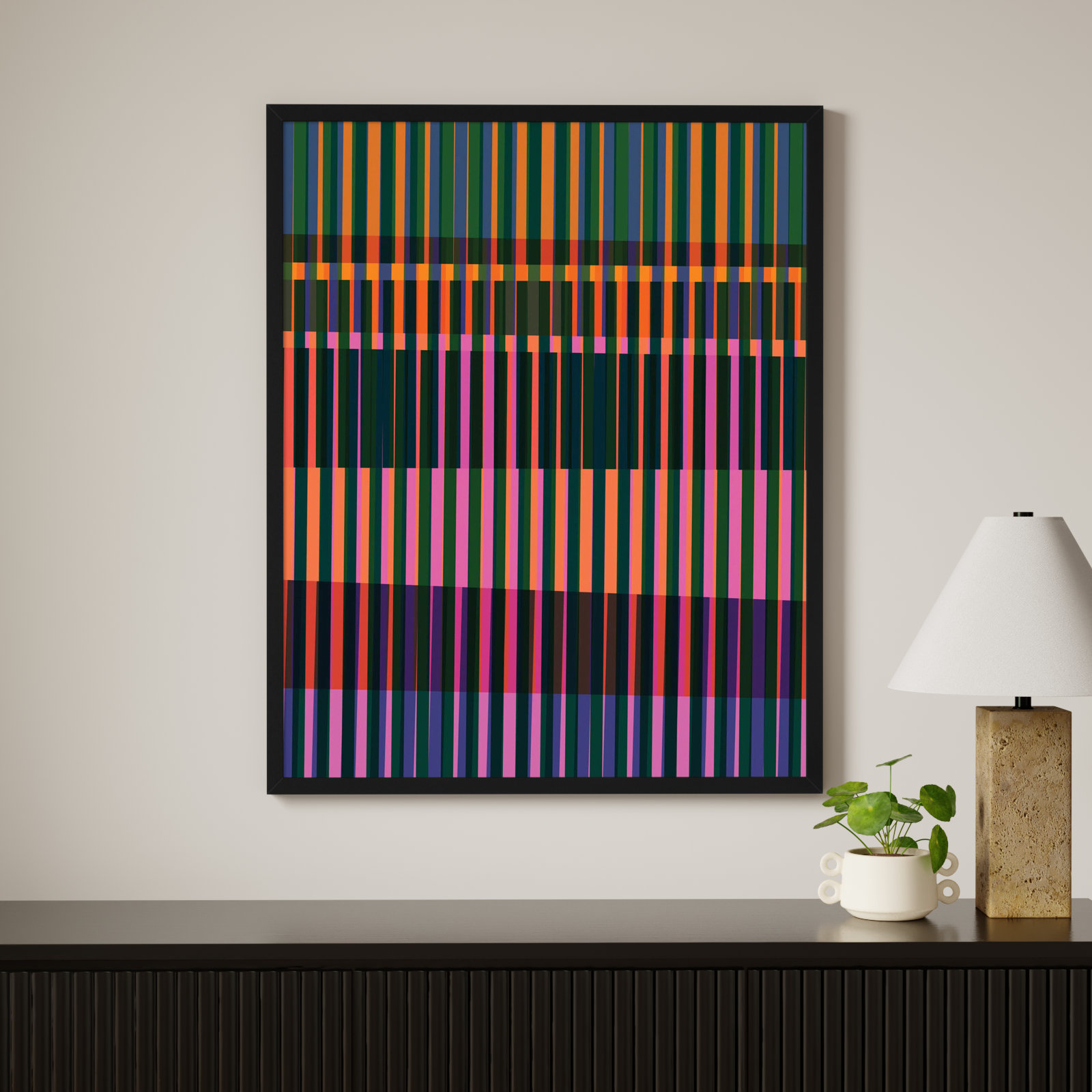 Amarillo "Abstract Lines 17" Print, Black, 41" H x 33" W