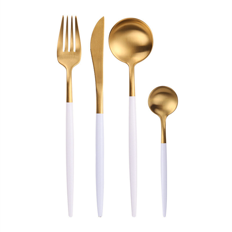 Ensemble de couverts 304 en acier inoxydable plaqué or 304, fourchette, couteau et cuillère 24 pièces pour la salle à manger, va au lave-vaisselle