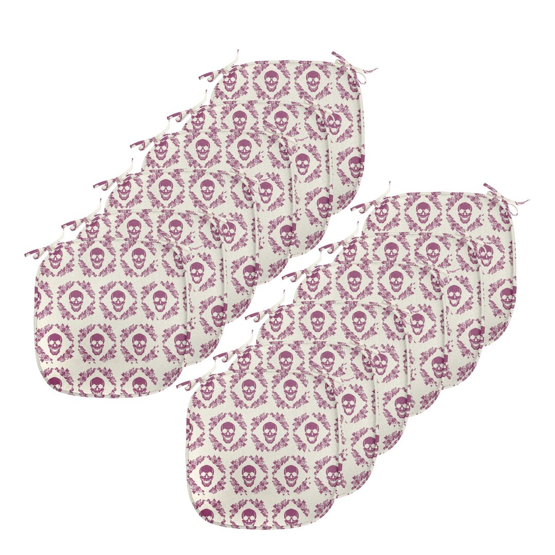 Kissen mit Riemen für Küchensitze, Maroon Motiv Blumen, Fuchsienfarben Creme