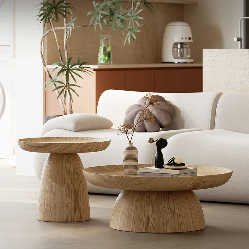 Table basse ronde en bois de style moderne, H 11,8 po x L 35,4 po x l 35,4 po