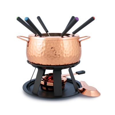 Biel 11 Piece Fondue Set, Hammered Copper