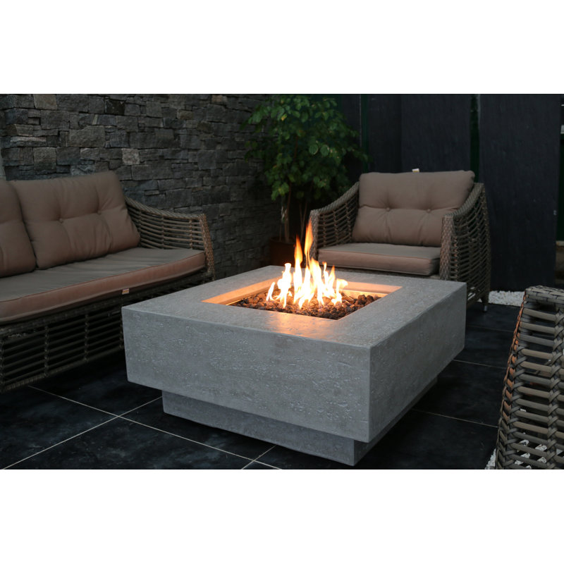 Elementi Lismore 40" Square Concrete Fire Pit Table, Propane