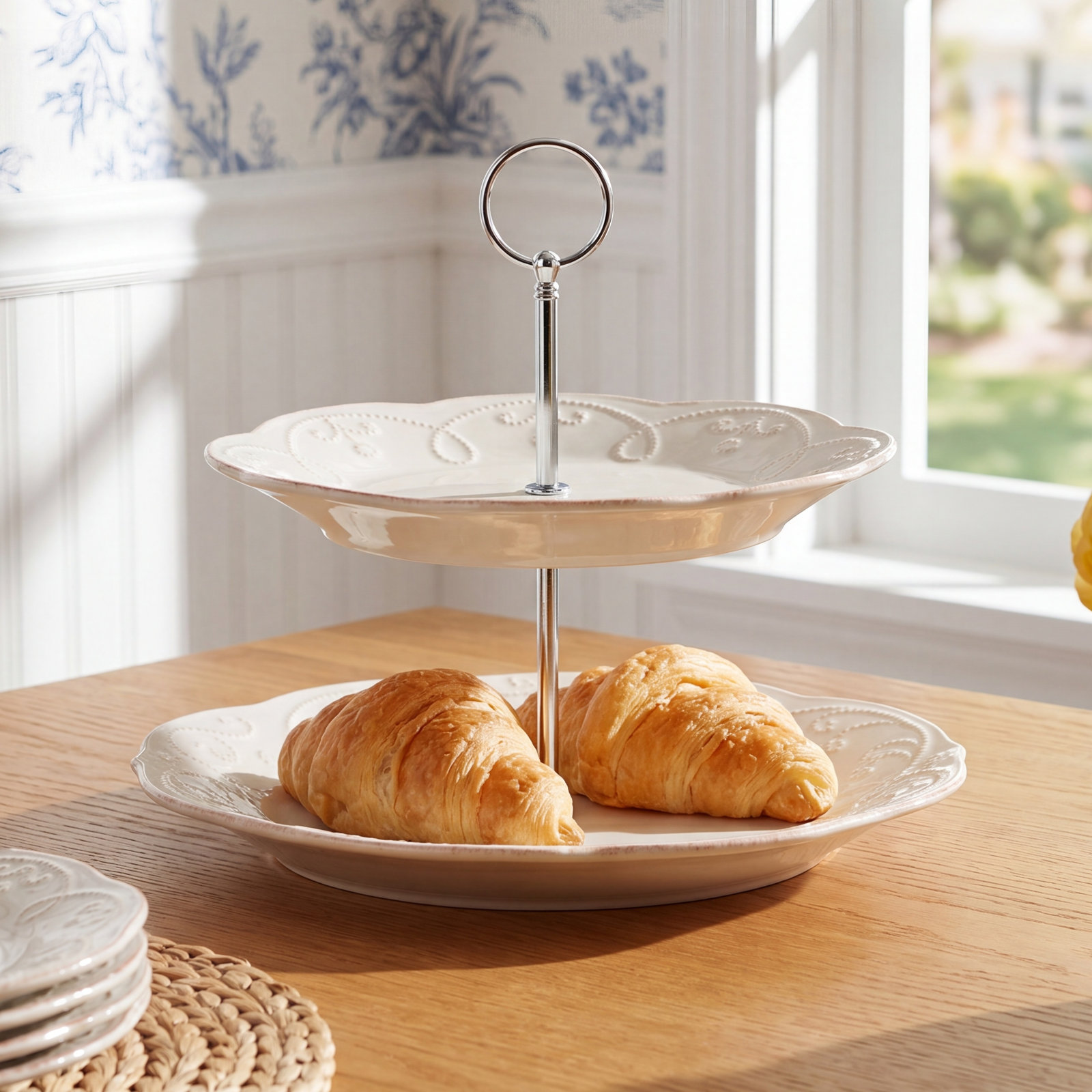 French Perle White Tiered Stand