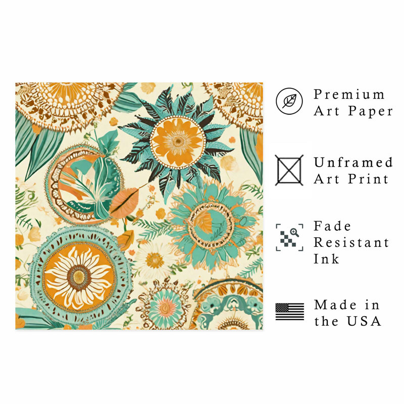 Abstrait rétro, motif bohémien IV, impression bohémienne sans cadre, H 18 po x l 18 po