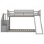 Lit superposé simple au-dessus d'un lit simple avec glissière convertible et escalier, gris