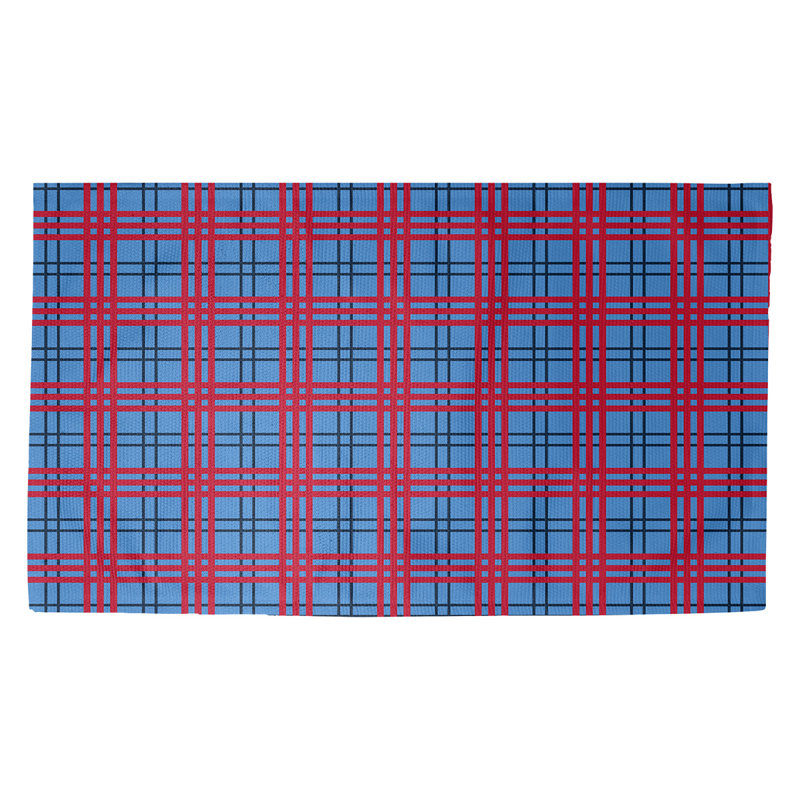 Tapis décoratif bleu/rouge fait à la main plaid, Rectangle 5 pi x 7 pi