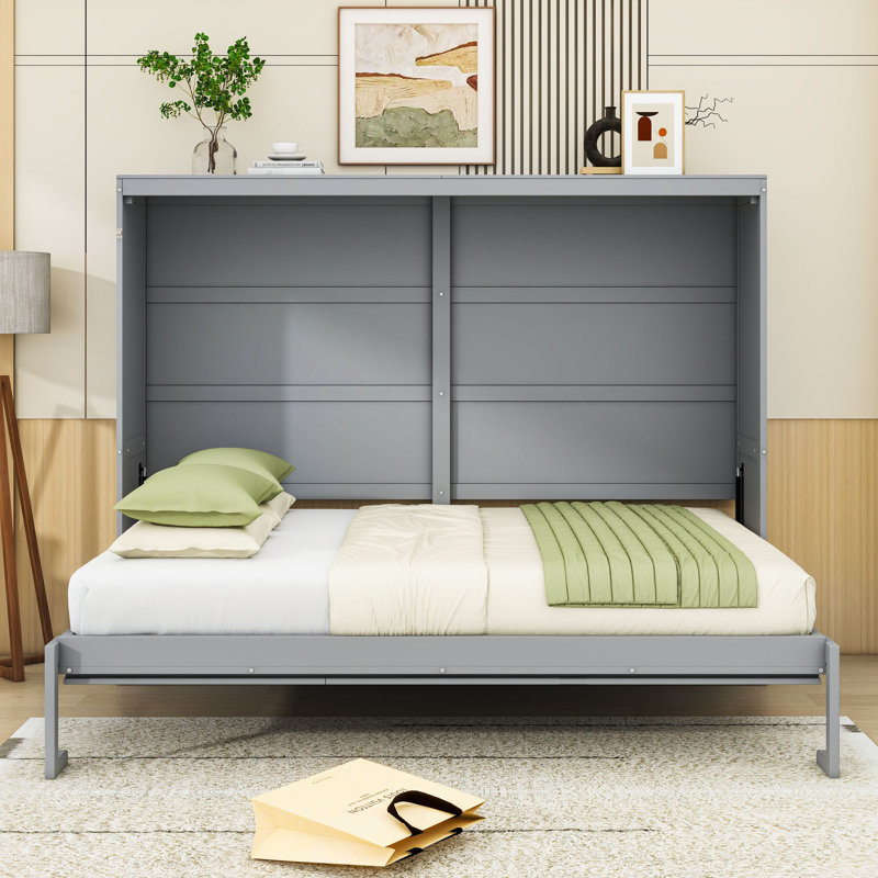 Lit escamotable avec port USB intégré, Gris, Grand