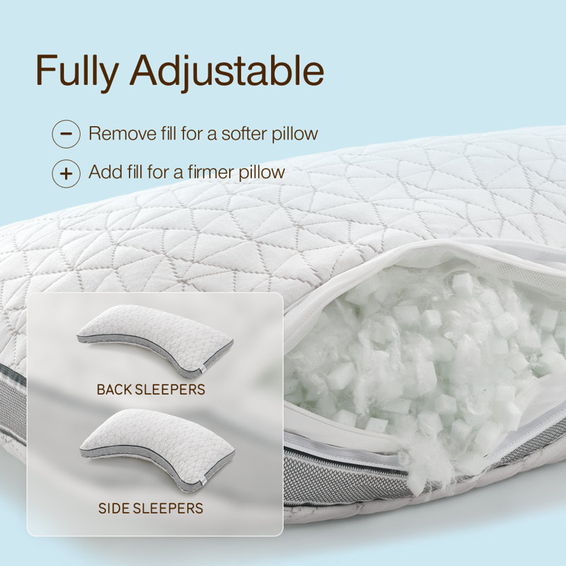 Coop Home Goods Eden Cool Crescent Adjustable Pillow, King Size for Back and Side Sleepers - Medium Soft Gel Infused Memory Foam