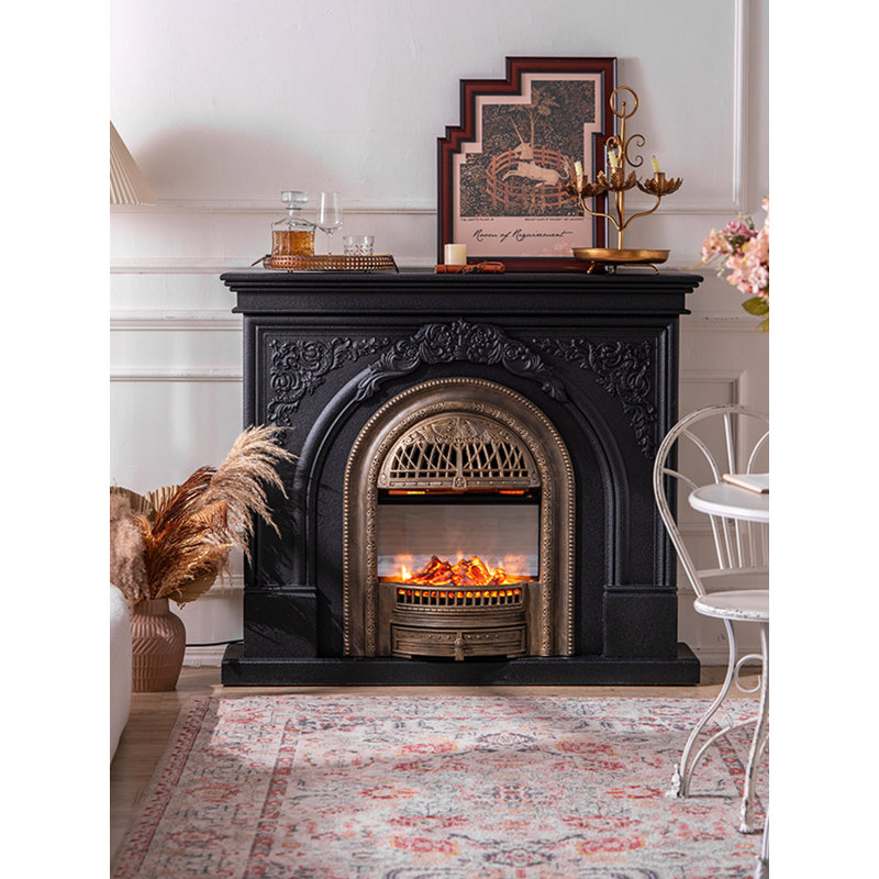 French retro fake flame birdcage heating fireplace, Brown