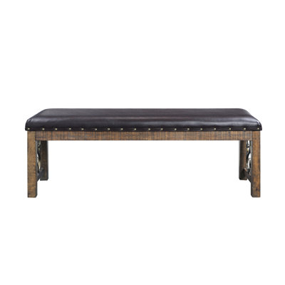 Banc Kd avec cuir synthétique noir et finition cerisier vieilli, coussin de 3 po, capacité de poids de 300 lb, plancher de 16 po, bois d'hévéa, contreplaqué, cuir de polyuréthane, mousse, métal, largeur de 56 po, profondeur de 17 po, 20 po