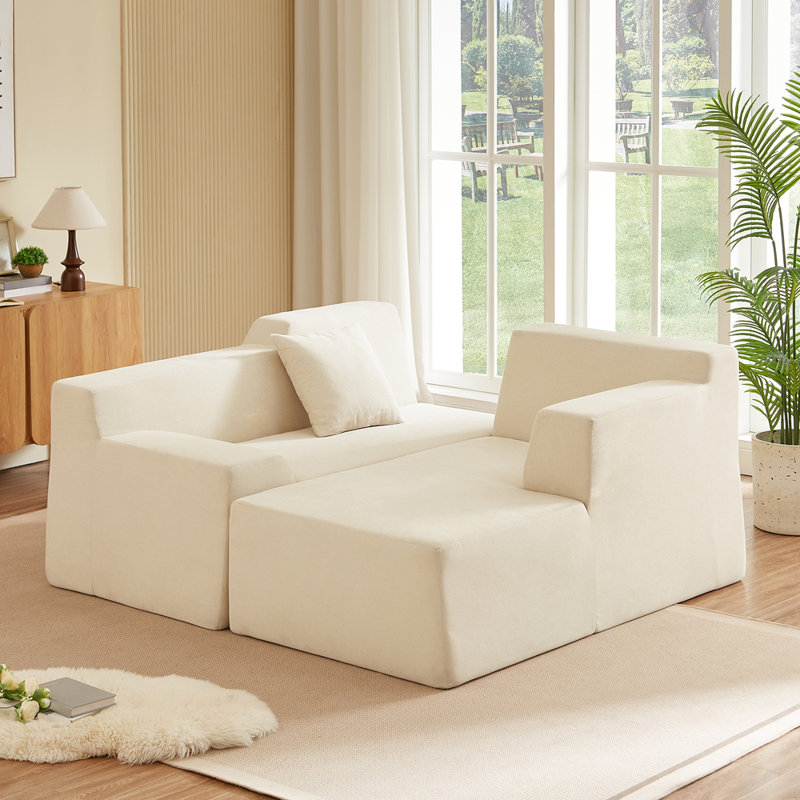 Canapé moderne en L en velours côtelé minimaliste, Beige