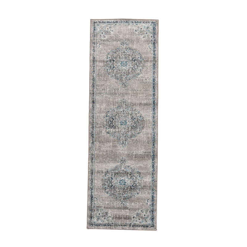 Tapis bleu / gris Nieve, Tapis de couloir 2 pi 7 po x 8 pi