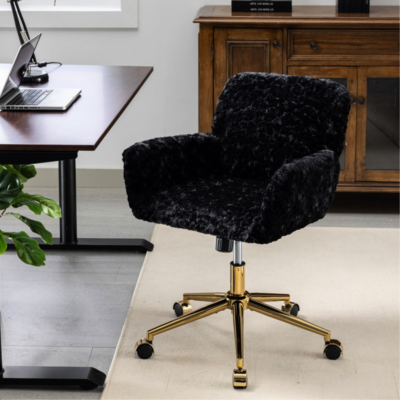 Mobilier de bureau à domicile ajustable - Siège réglable, siège rembourré en mousse, revêtement noir et base en métal doré, idéal pour étudier