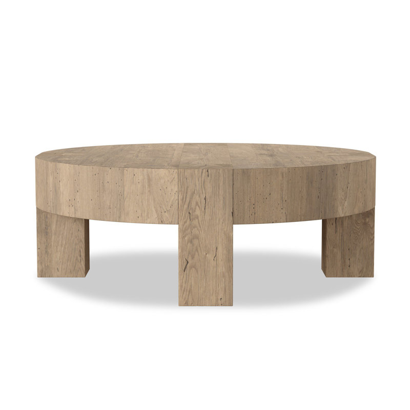 Abaso Coffee Table, 15" H x 55" W x 55" D, Whitewash Rustic Wormwood Oak