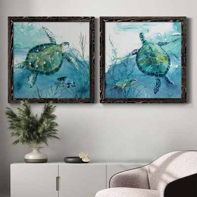 «Delray Sea Turtle I», ensemble de 2 peintures sur toile encadrées