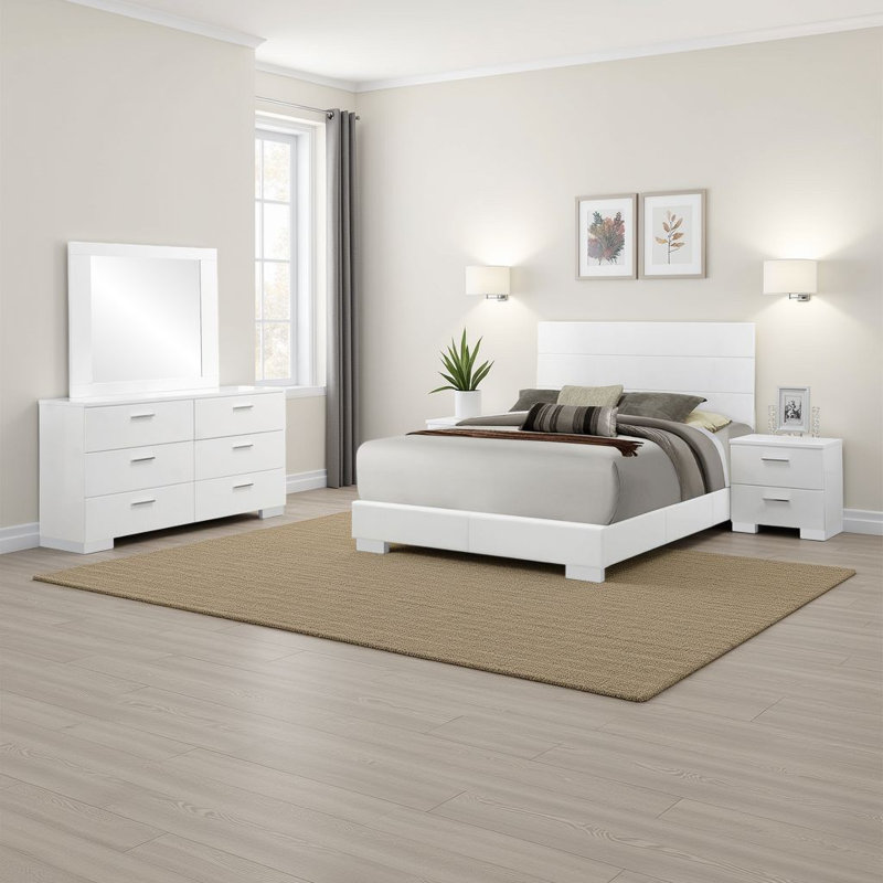 Ensemble de chambre à coucher avec miroir de commode 4 pièces Sok, Grand lit