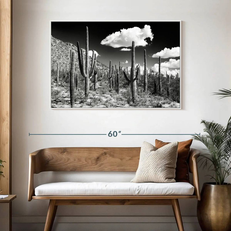 Arizona noir - forêt de cactus, Cadre flottant blanc, 46 po x 31 po
