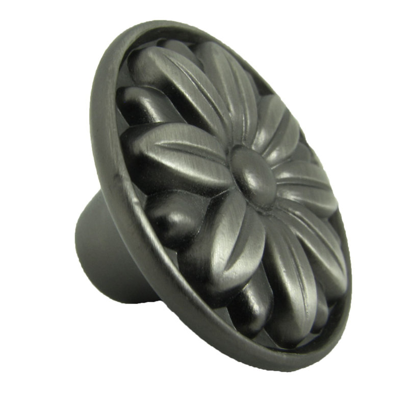 Weathered Nickel Round Flower Embossed Cabinet Knob Set