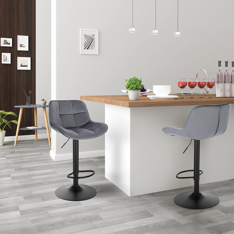 Stace Swivel Upholstered Adjustable Height Counter Stool with Metal Frame, Dark Grey