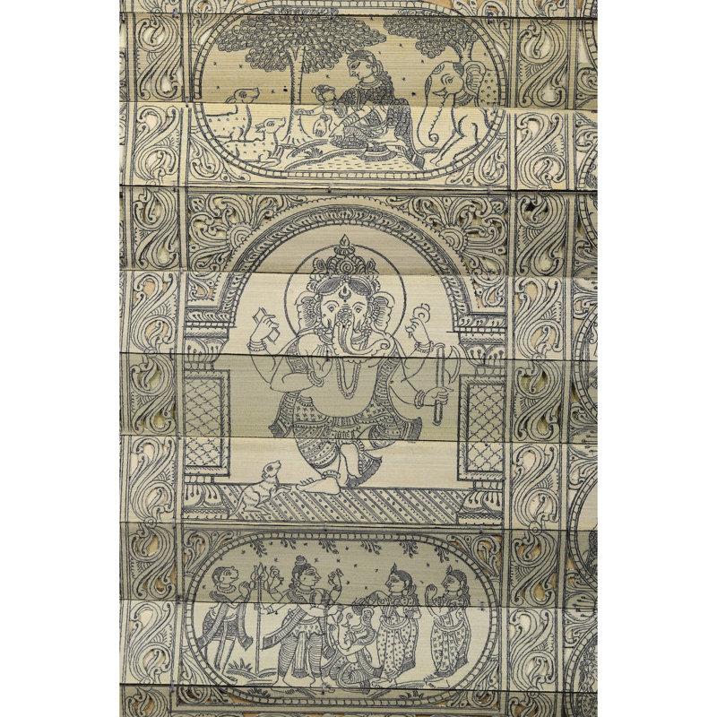 Époque de l'histoire de lord Ganesha, feuille de palmier par Purna Chandra, art mural indien spirituel indien H 19 po x l 14 po