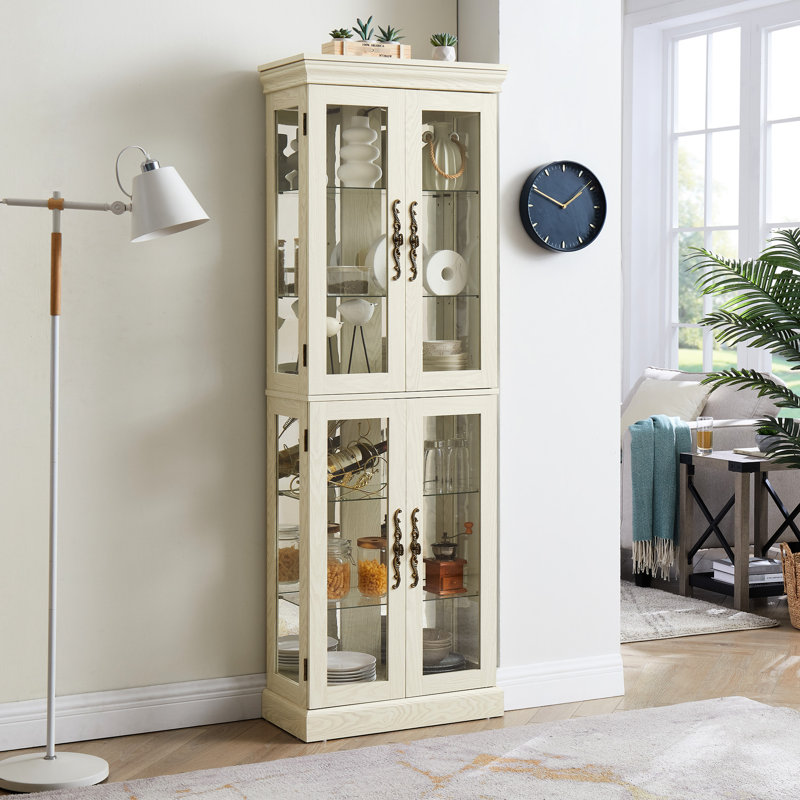 Antique White Cabinet With Abundant Shelf Space And Illumination Illuminated Glass Wine Customizable Storage,, Antique White