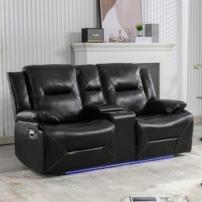 2 Seater Home Theatre Recliner Manual Recliner Chair With A LED Light Strip Two Cup Holders And A Storage Box For Living Room,Bedroom